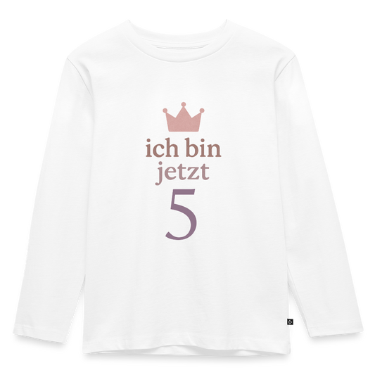 Kinder Langarmshirt "ich bin jetzt fünf" - Weiß