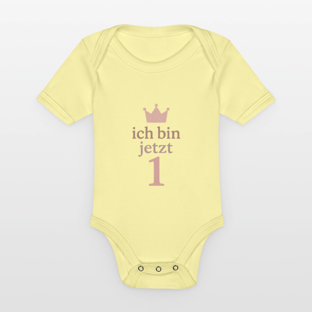 Bio Baby Kurzarm-Body "ich bin jetzt eins" - Hellgelb