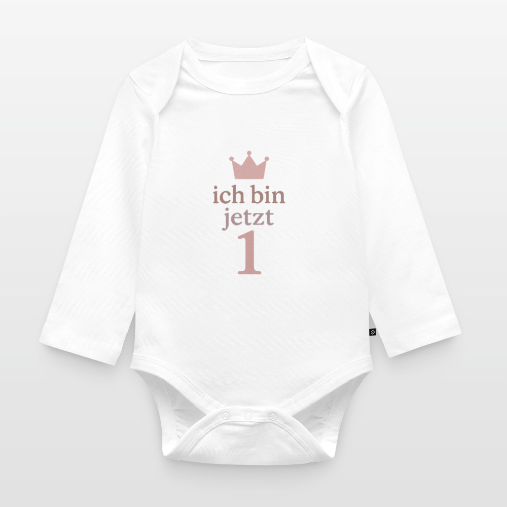Bio Baby Langarm-Body "ich bin jetzt eins" - Weiß