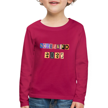 Bio Kinder Langarmshirt "Schulkind 2025 Zeitungsschnipsel" - dunkles Pink