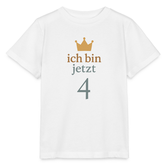 Bio Kinder T-Shirt "ich bin jetzt vier" - Weiß