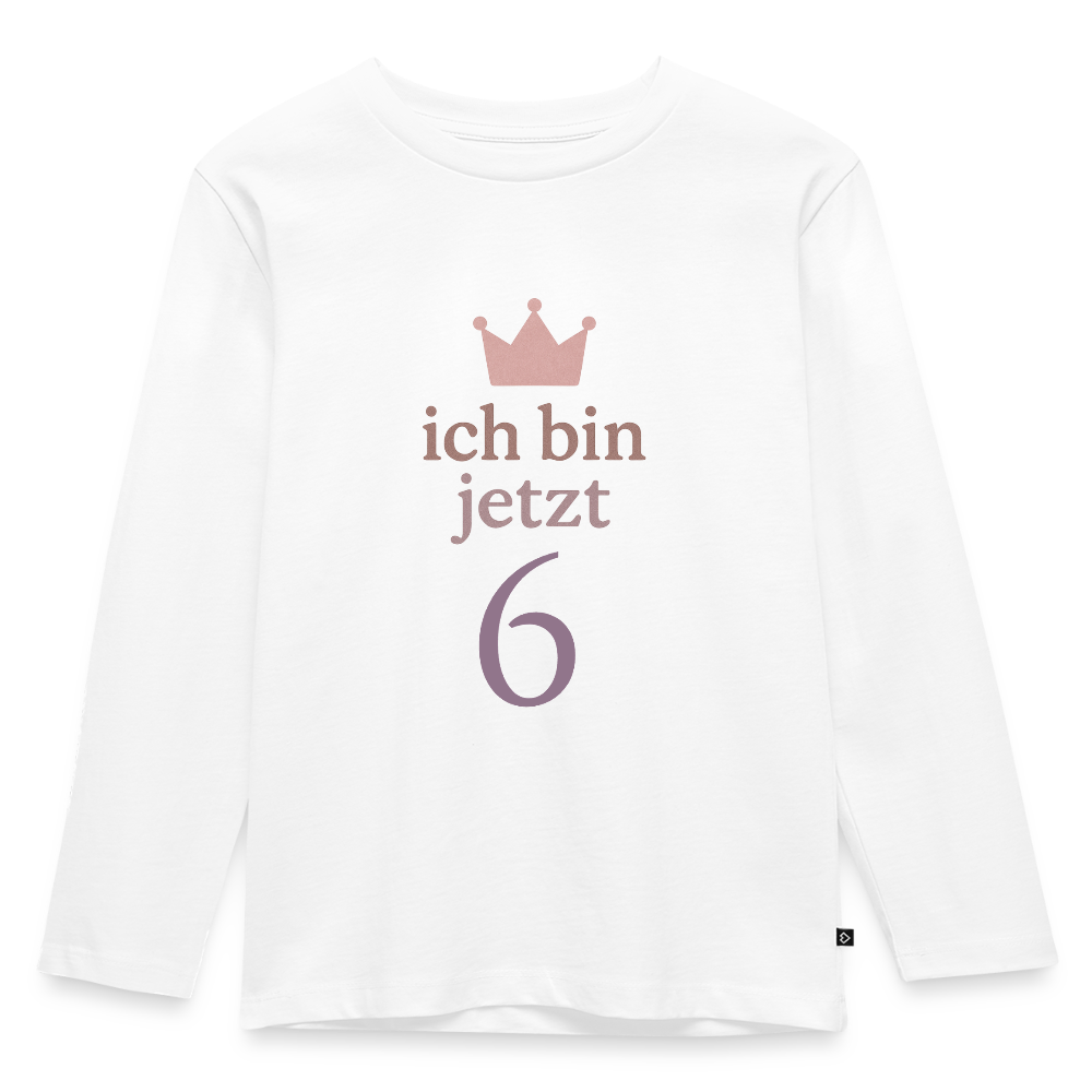 Kinder Langarmshirt "ich bin jetzt sechs" - Weiß