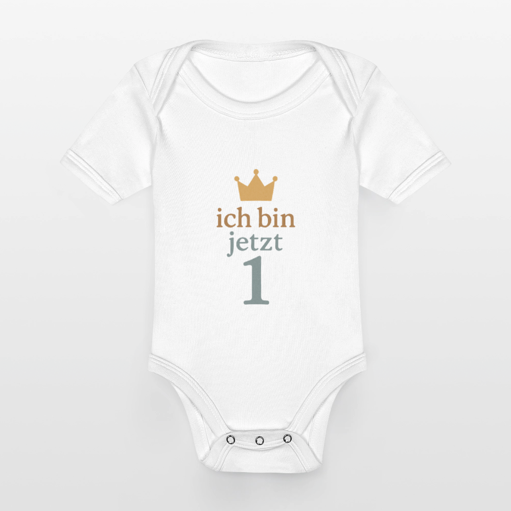 Bio Baby Kurzarm-Body "ich bin jetzt eins" - Weiß