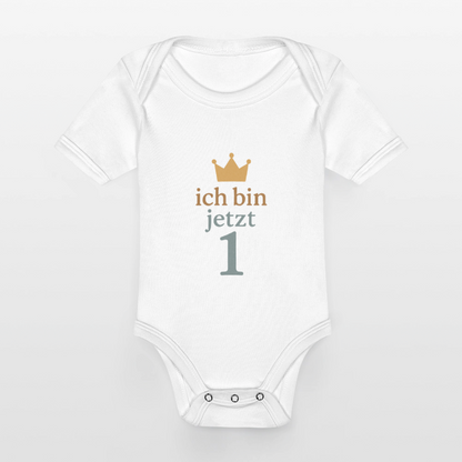 Bio Baby Kurzarm-Body "ich bin jetzt eins" - Weiß