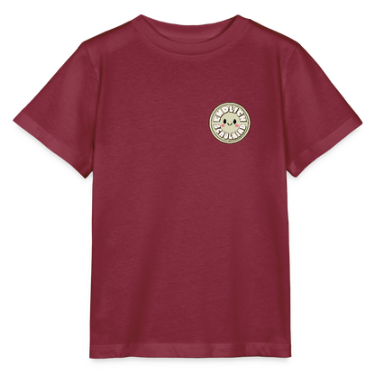 Bio Kinder T-Shirt "Endlich Schulkind Smiley" - Burgunderrot