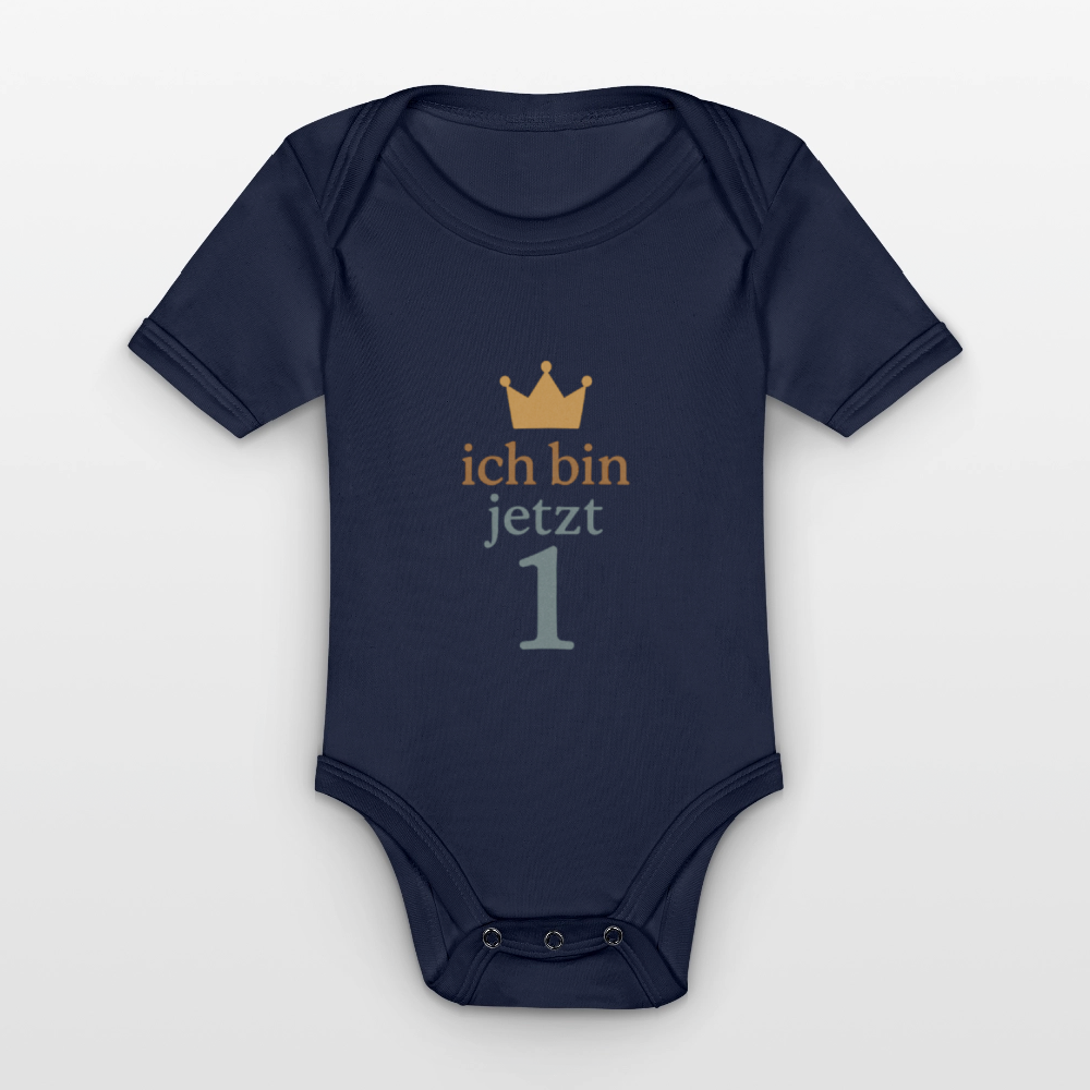Bio Baby Kurzarm-Body "ich bin jetzt eins" - Dunkelnavy