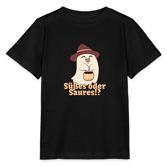 Bio Kinder T-Shirt "Süßes oder Saures?" - Schwarz