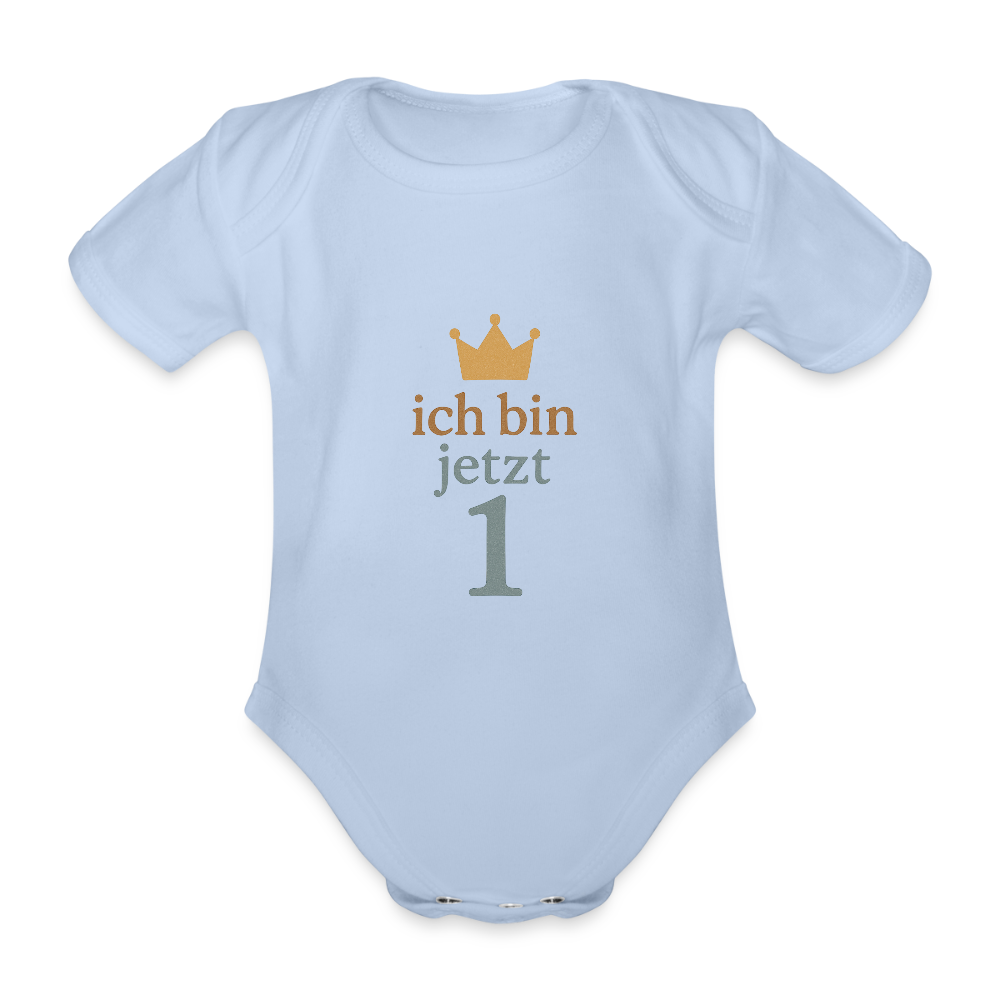 Bio Baby Kurzarm-Body "ich bin jetzt eins" - Sky