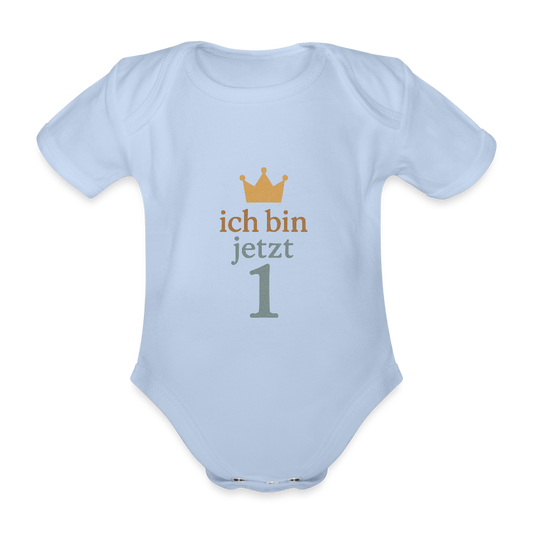 Bio Baby Kurzarm-Body "ich bin jetzt eins" - Sky