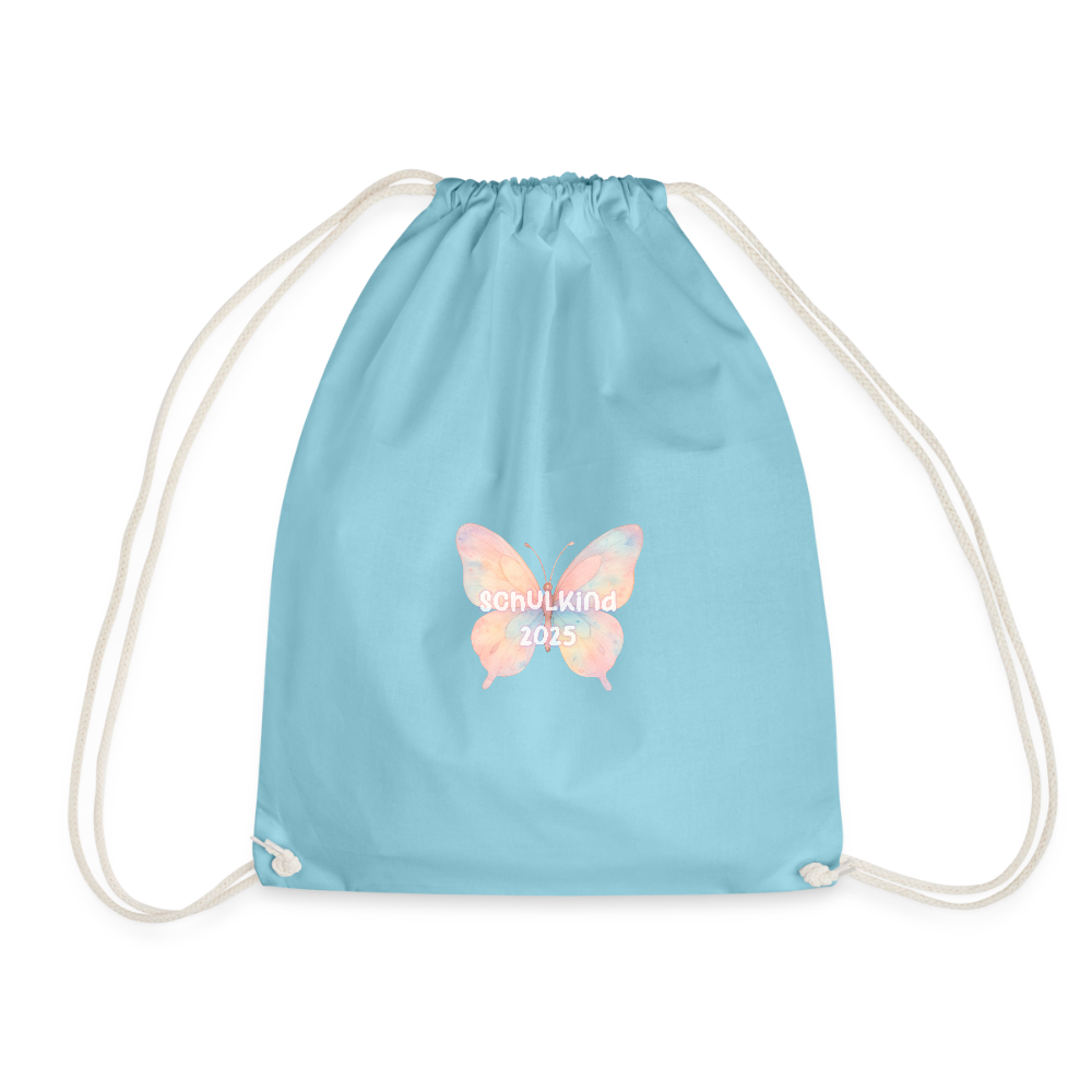 Turnbeutel "Schulkind 2025 Schmetterling" - Aqua