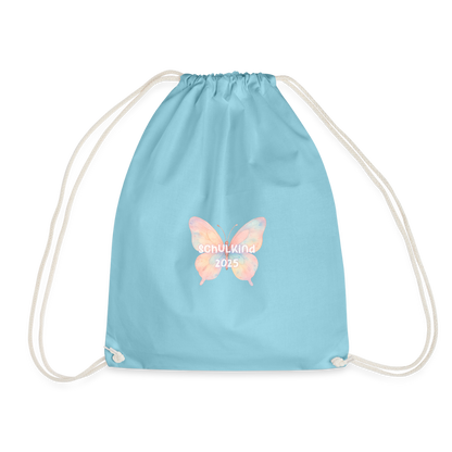Turnbeutel "Schulkind 2025 Schmetterling" - Aqua