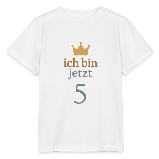 Bio Kinder T-Shirt "ich bin jetzt fünf" - Weiß