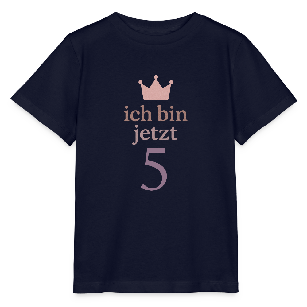 Bio Kinder T-Shirt "ich bin jetzt fünf" - Navy