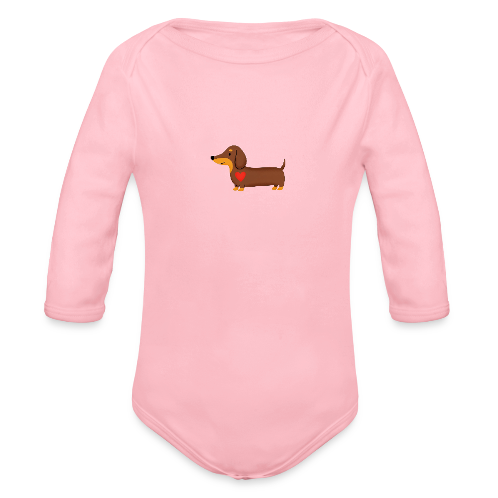 Bio Baby Langarm-Body "Dackel mit Herz" - Hellrosa