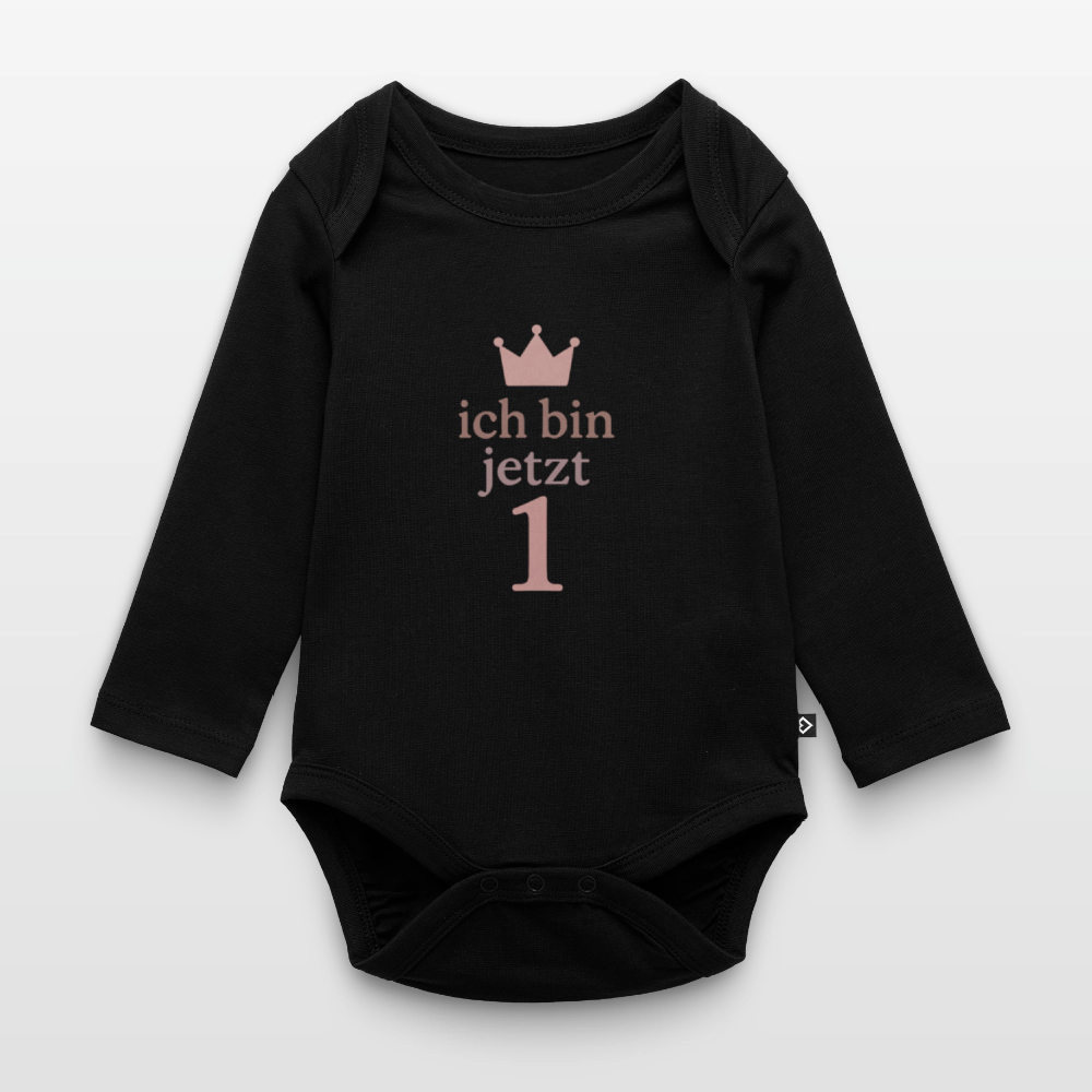Bio Baby Langarm-Body "ich bin jetzt eins" - Schwarz