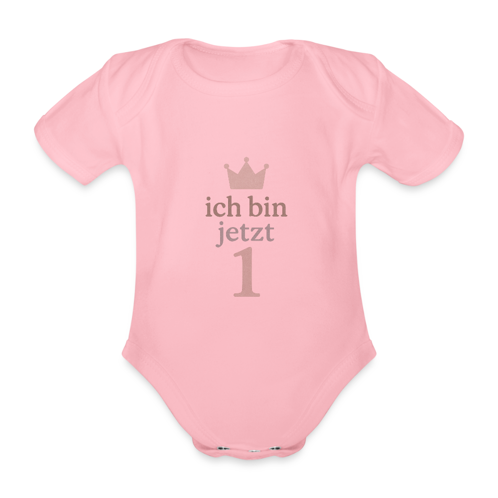 Bio Baby Kurzarm-Body "ich bin jetzt eins" - Hellrosa