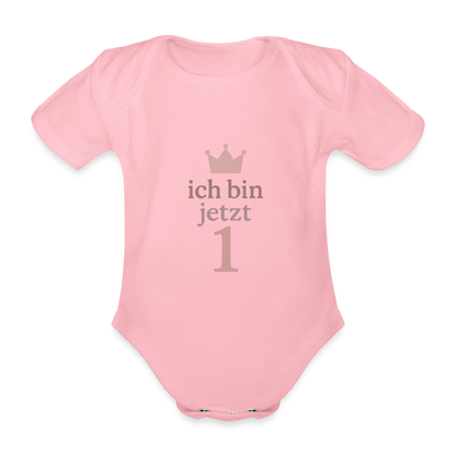 Bio Baby Kurzarm-Body "ich bin jetzt eins" - Hellrosa