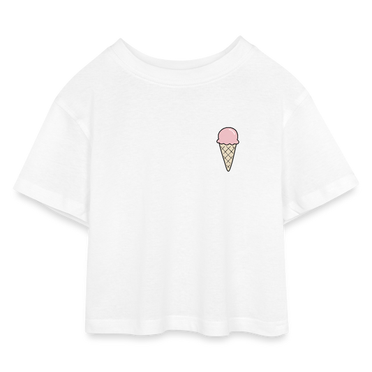 Kinder Cropped T-Shirt "Eiswaffel" - Weiß