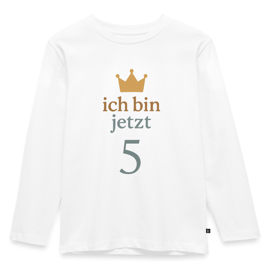 Kinder Langarmshirt "ich bin jetzt fünf" - Weiß