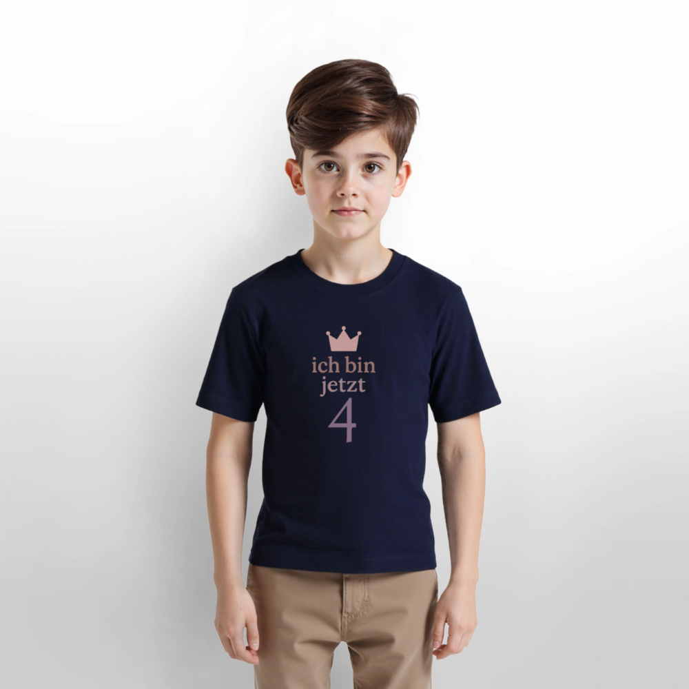 Bio Kinder T-Shirt "ich bin jetzt vier" - Navy