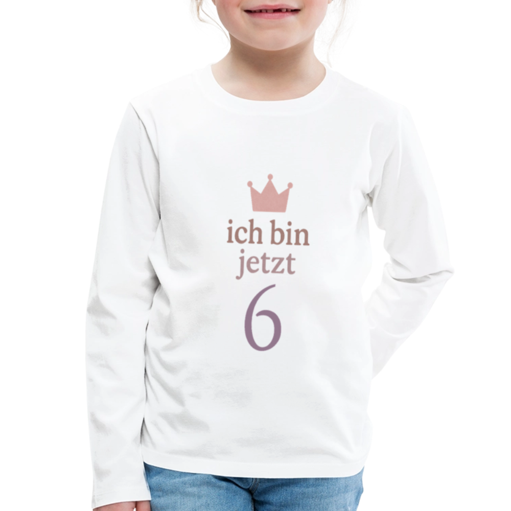 Kinder Langarmshirt "ich bin jetzt sechs" - Weiß