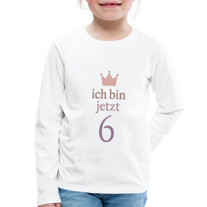 Kinder Langarmshirt "ich bin jetzt sechs" - Weiß