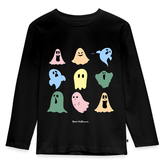 Kinder Langarmshirt "Boo Halloween" - Schwarz