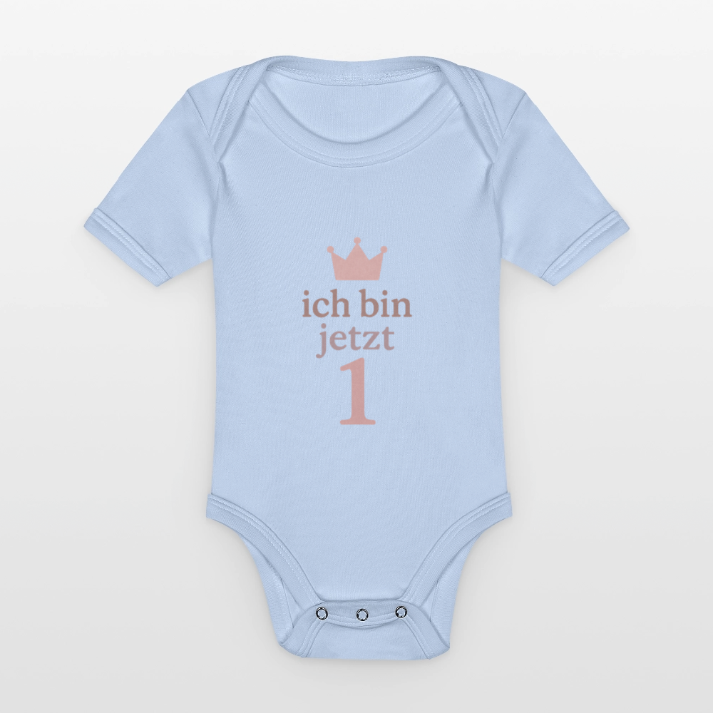 Bio Baby Kurzarm-Body "ich bin jetzt eins" - Sky