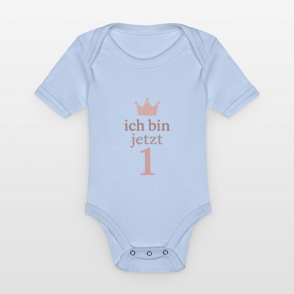 Bio Baby Kurzarm-Body "ich bin jetzt eins" - Sky