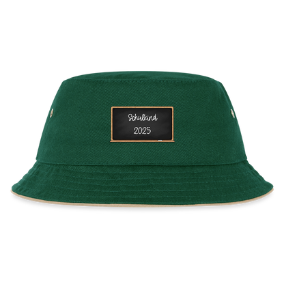 Kinder Anglerhut "Schulkind 2025 Tafel" - Dunkelgrün/Beige