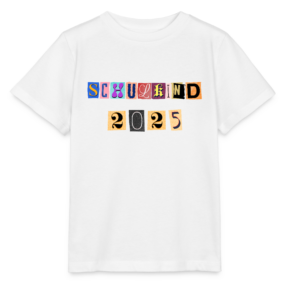 Bio Kinder T-Shirt "Schulkind 2025 Zeitungsschnipsel" - Weiß
