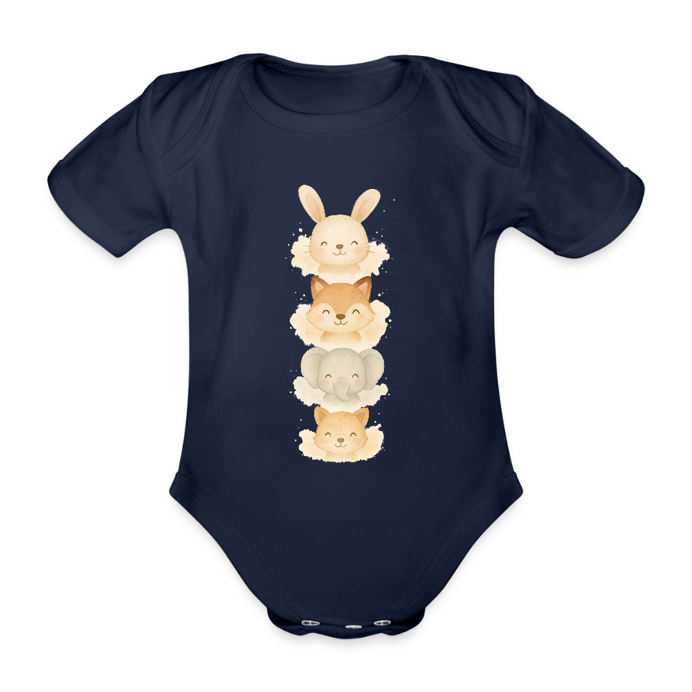 Bio Baby Kurzarm-Body "tierisch süß" - Dunkelnavy