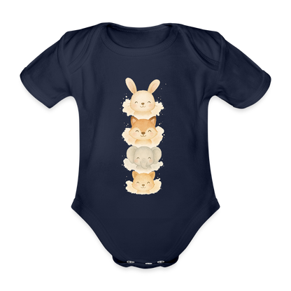 Bio Baby Kurzarm-Body "tierisch süß" - Dunkelnavy