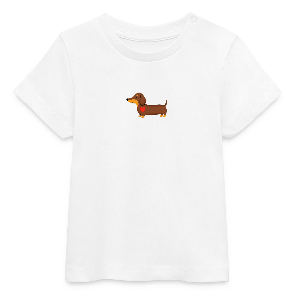 Bio Baby T-Shirt "Dackel mit Herz" - Weiß
