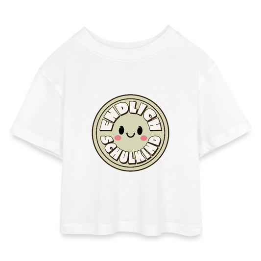 Kinder Cropped T-Shirt "Endlich Schulkind Smiley" - Weiß