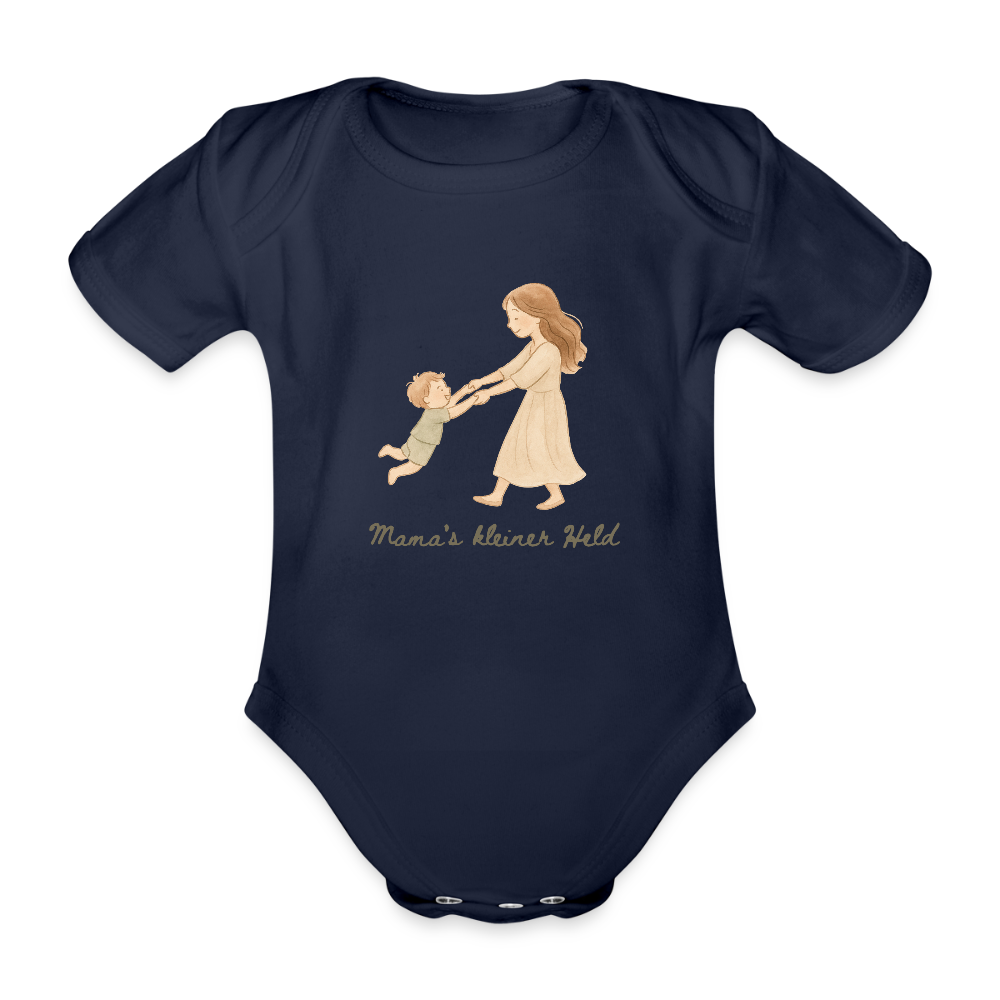 Bio Baby Kurzarm-Body "kleiner Held" - Dunkelnavy