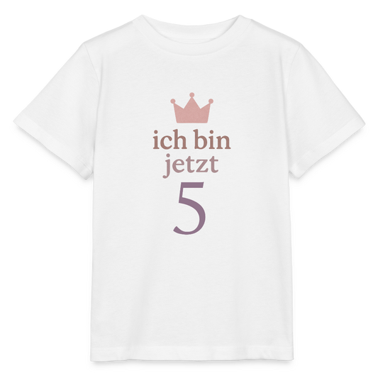 Bio Kinder T-Shirt "ich bin jetzt fünf" - Weiß