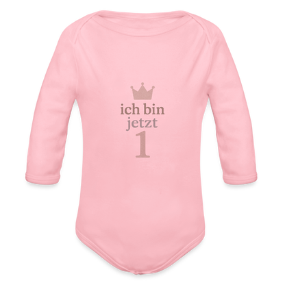 Bio Baby Langarm-Body "ich bin jetzt eins" - Hellrosa