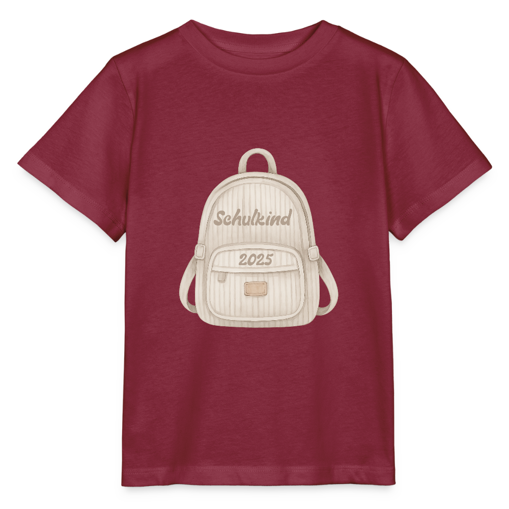 Bio Kinder T-Shirt "Schulkind 2025" - Burgunderrot