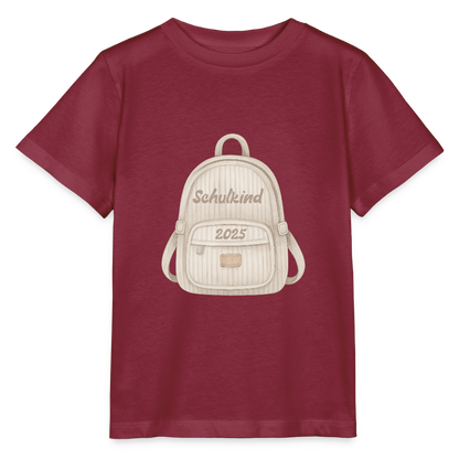 Bio Kinder T-Shirt "Schulkind 2025" - Burgunderrot