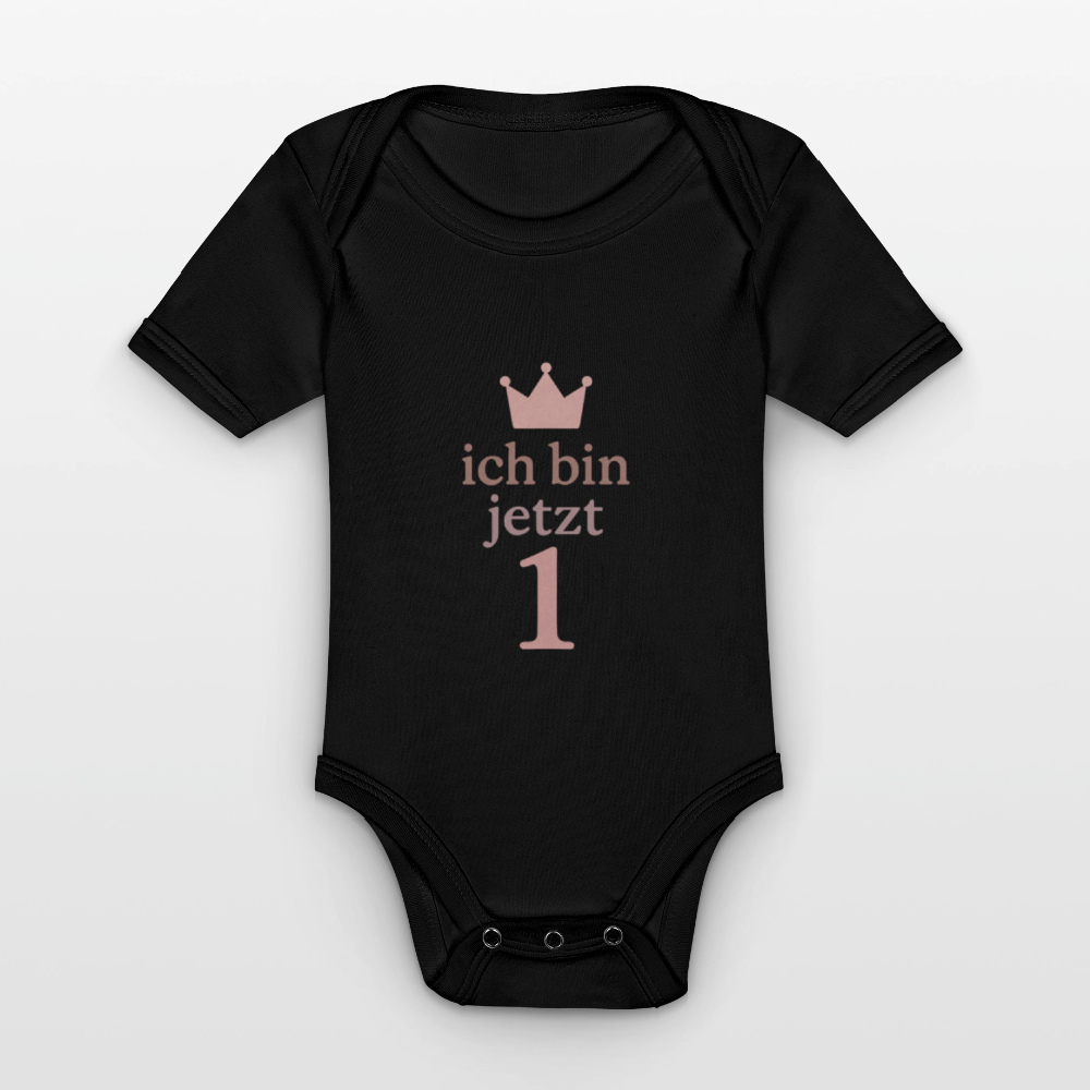 Bio Baby Kurzarm-Body "ich bin jetzt eins" - Schwarz