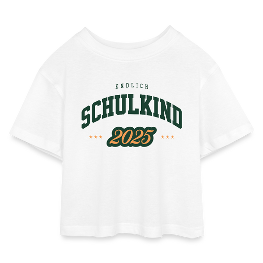 Kinder Cropped T-Shirt "Endlich Schulkind 2025" - Weiß