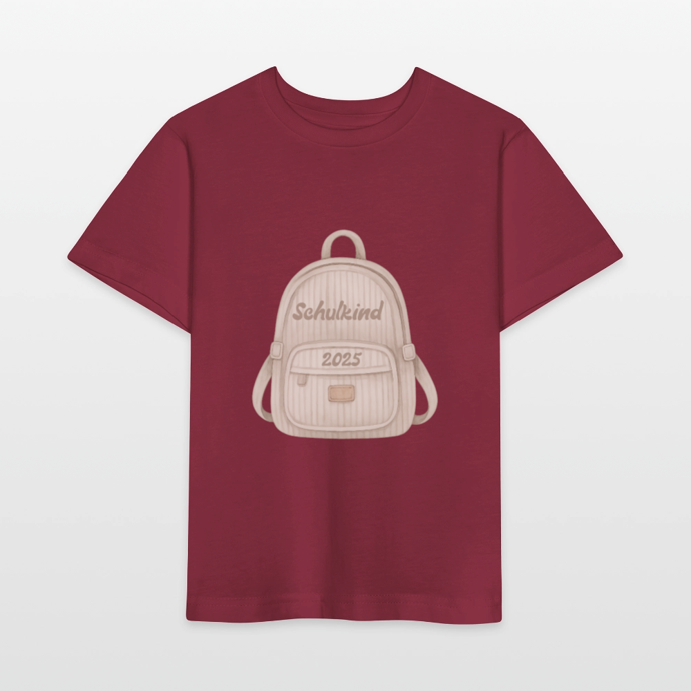 Bio Kinder T-Shirt "Schulkind 2025" - Burgunderrot
