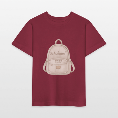 Bio Kinder T-Shirt "Schulkind 2025" - Burgunderrot
