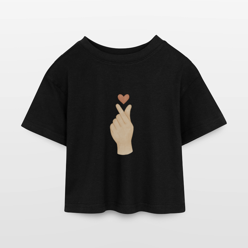 Kinder Cropped T-Shirt "Herz" - Schwarz