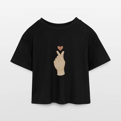 Kinder Cropped T-Shirt "Herz" - Schwarz