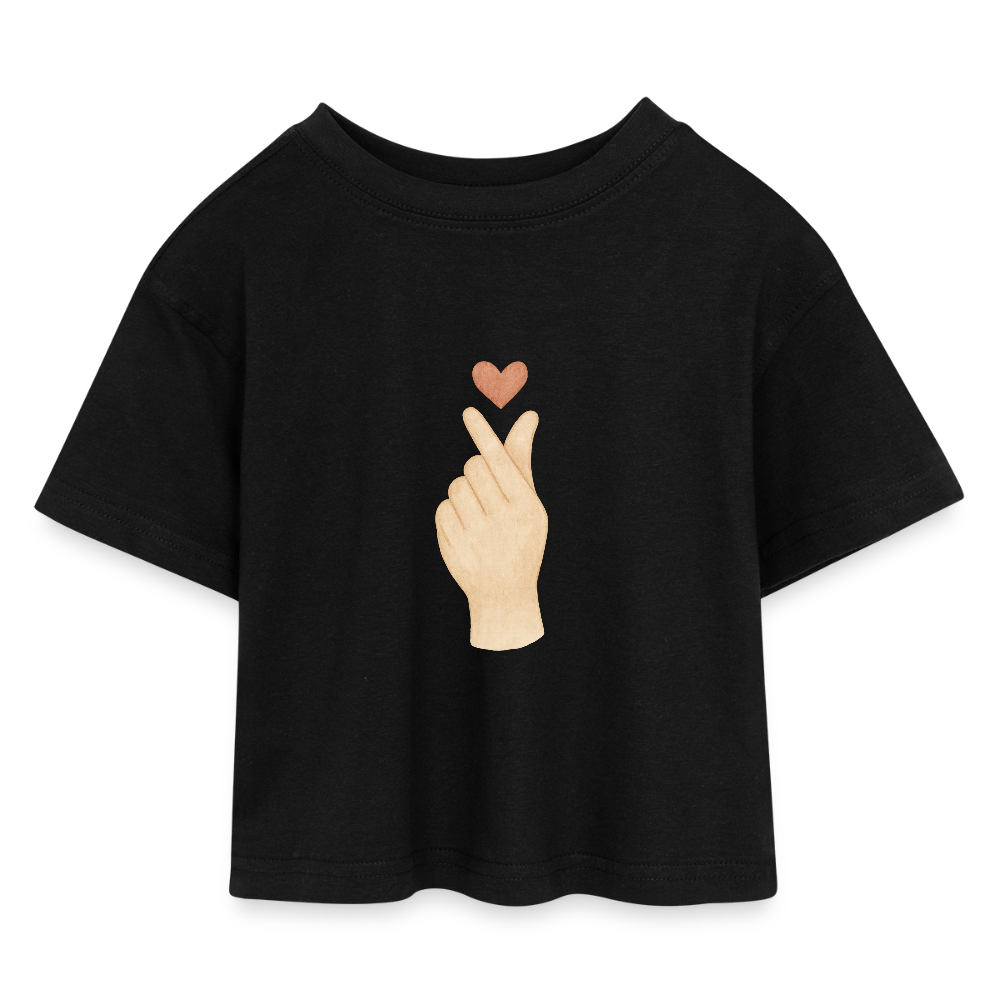 Kinder Cropped T-Shirt "Herz" - Schwarz