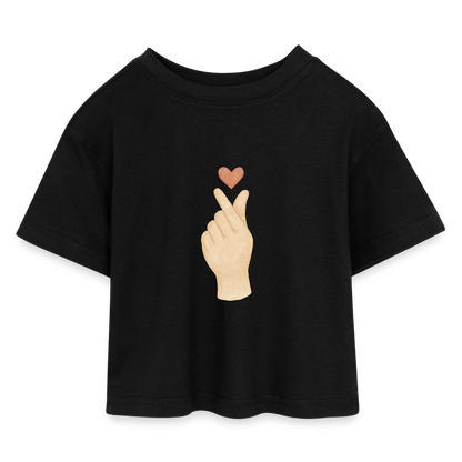 Kinder Cropped T-Shirt "Herz" - Schwarz
