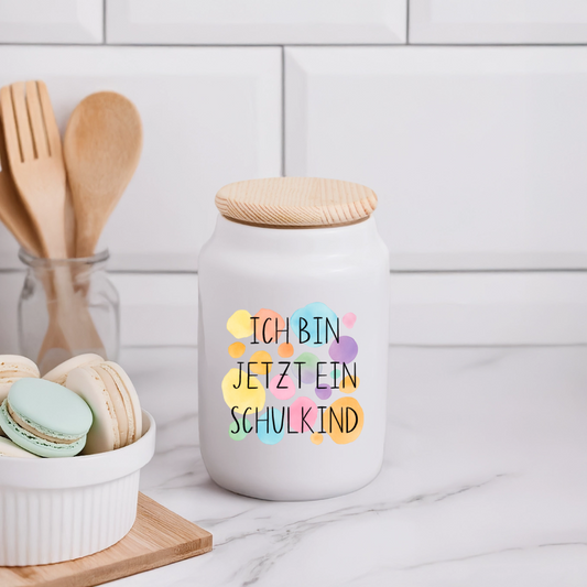 Keksdose mit Holzdeckel "Ich bin jetzt ein Schulkind"